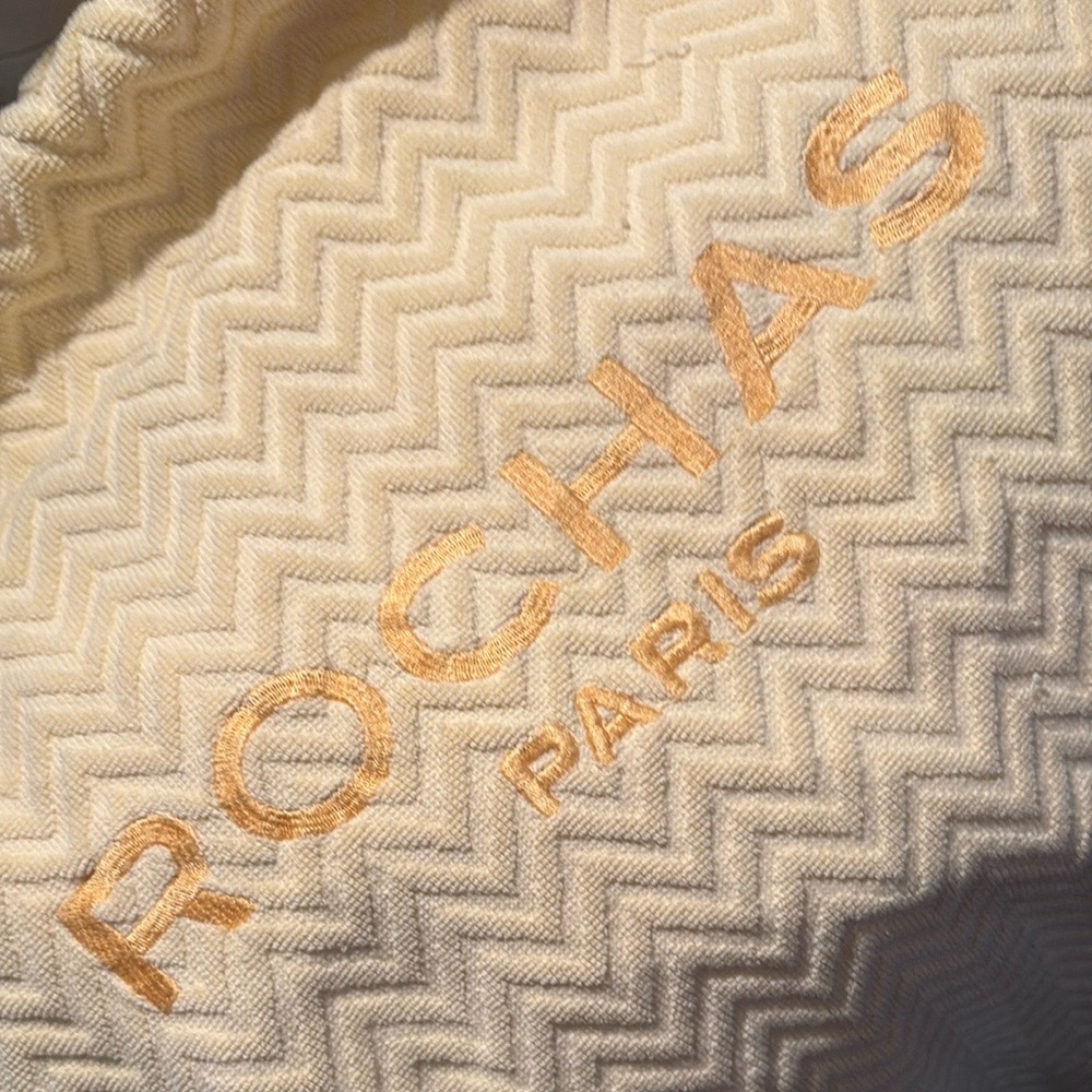 Rochas Paris Cream Herringbone butter yellow blanket 76 x 82 bag b46‎